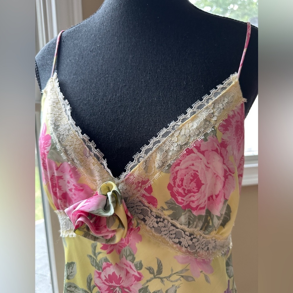 WAYF Yellow Pink Floral Slip Midi Dress. Size M
